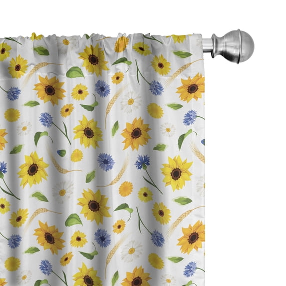 Ambesonne Yellow White Curtains, Botanic Pattern, Pair of 28"x84", Multicolor