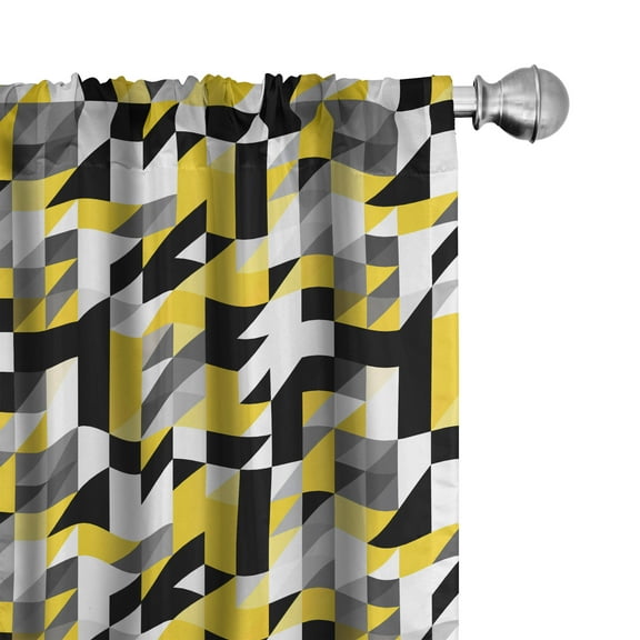 Ambesonne Yellow White Curtains, Squares and Houndstooh, Pair of 28"x84", Yellow Grey Black