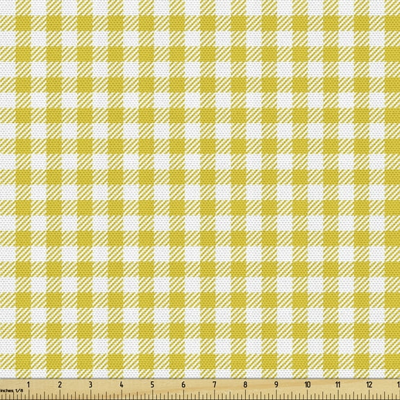 Ambesonne Yellow White Fabric by the Yard Upholstery, Summer Squares, 10 Yards, Yellow White