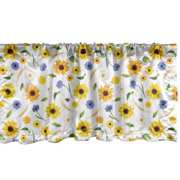 Ambesonne Yellow White Window Valance, Botanic Pattern, 54" X 18", Multicolor