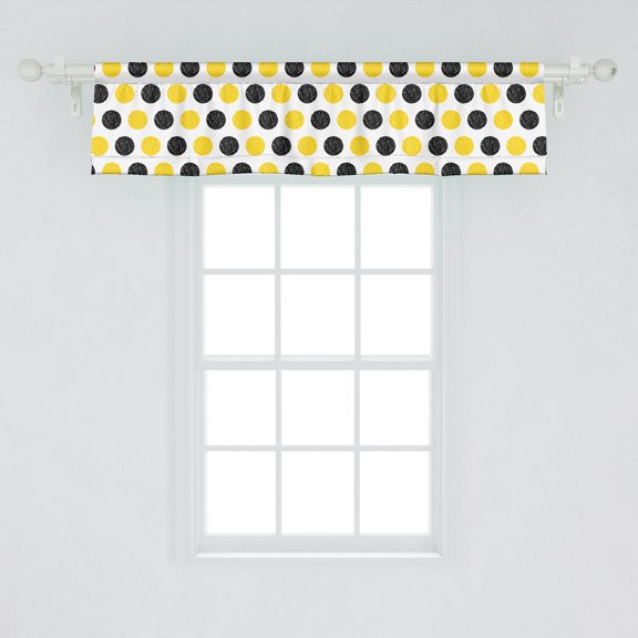 Ambesonne Yellow and White Window Valance, Repeating Round Motifs Composition in Grunge Style, Curtain Valance for Kitchen Bedroom Decor with Rod Pocket, 54" X 12", Yellow Charcoal Grey