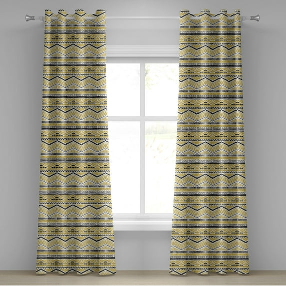 Ambesonne Yellow and Black Grommet Curtain, Zig Zag Lines, 50" x 120", Yellow Black and White