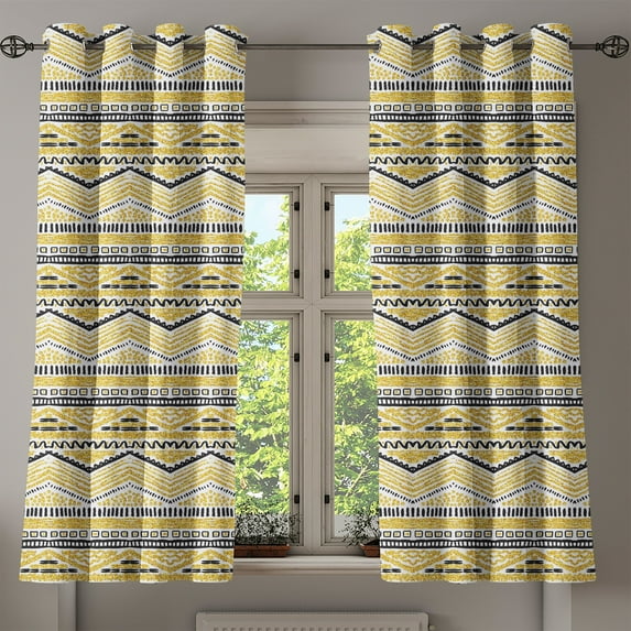 Ambesonne Yellow and Black Grommet Curtain, Zig Zag Lines, 50" x 63", Yellow Black and White