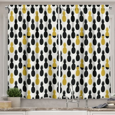 Ambesonne Yellow and White Kitchen Curtains, Country Picnic, 55"x45 ...