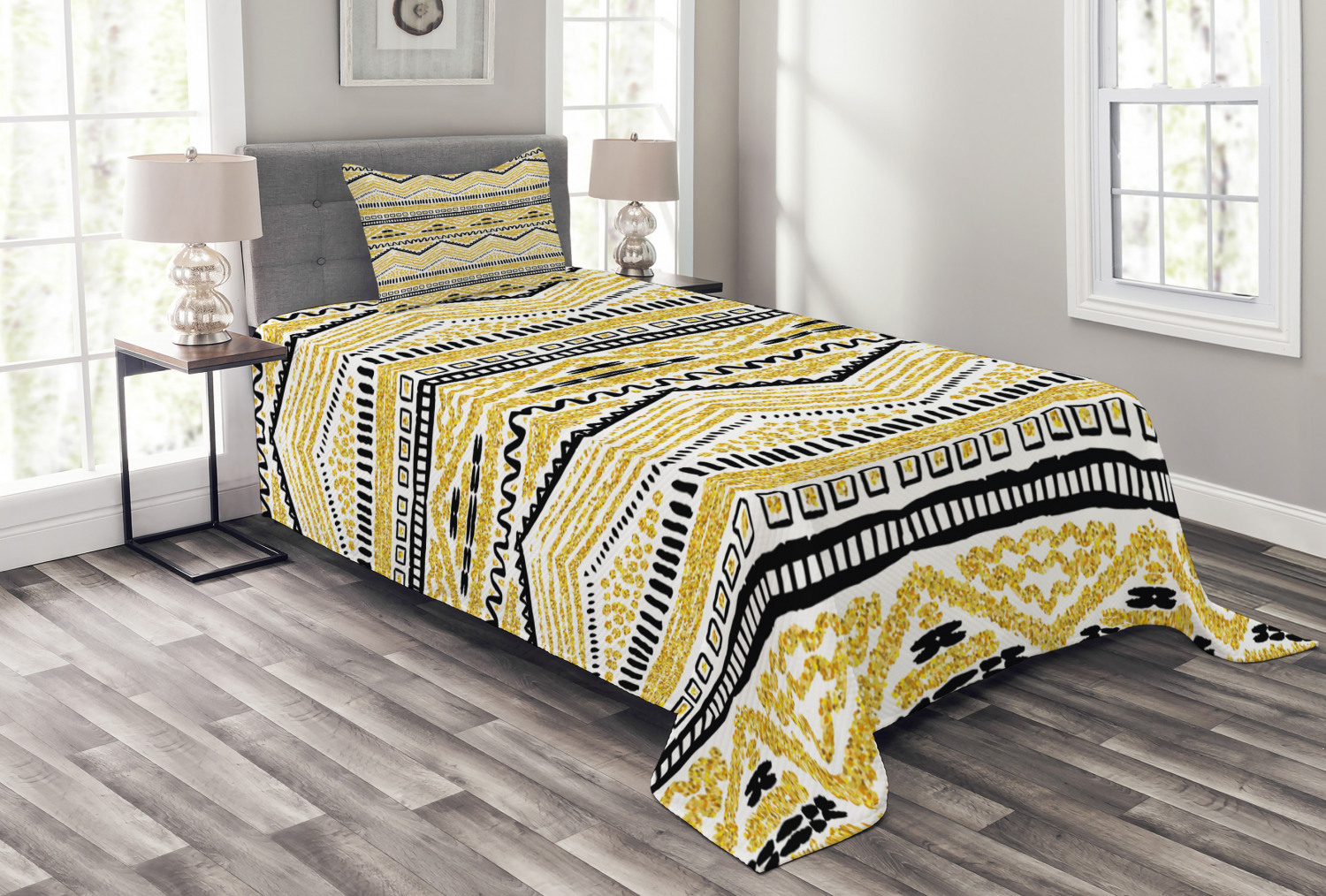 White Quilted Twin Bedspread Set with Pillow Sham