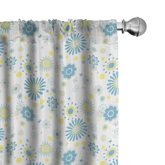 Ambesonne Yellow and Blue Curtains, Floral Scrapbook, Pair of 28"x63", Blue Yellow Pale Grey