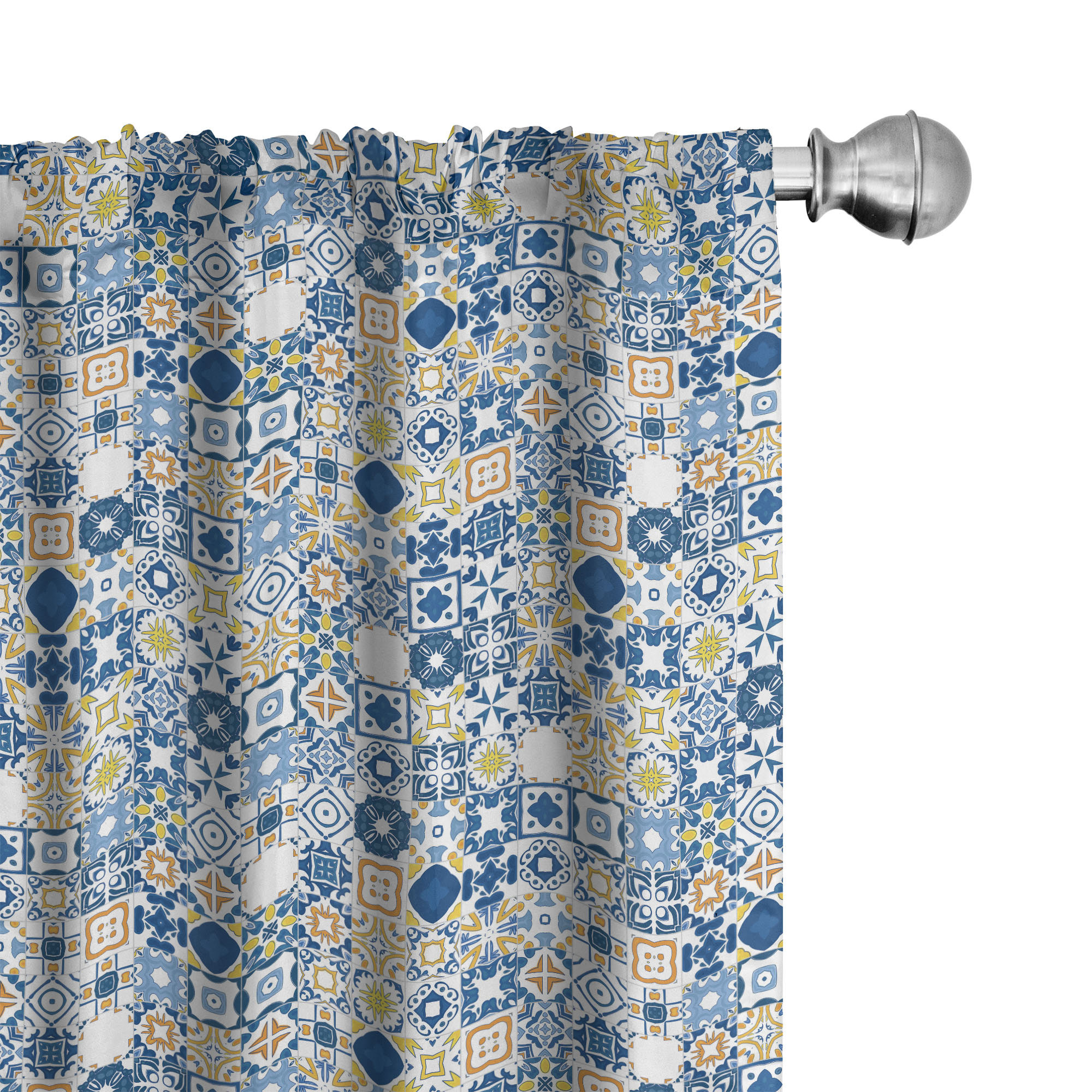 Ambesonne Yellow and Blue Curtains, Mosaic Azulejo, Pair of 28"x95