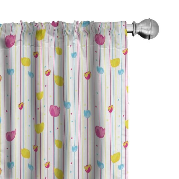 Ambesonne Yellow and Blue Curtains, Stripes Tulips, Pair of 28"x95", Pink Yellow Pale Blue