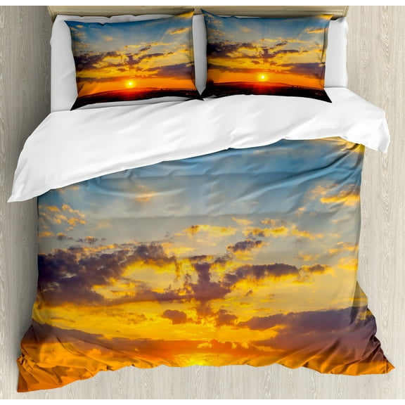 Ambesonne Yellow and Blue Duvet Cover Set, Dramatic Sunset, 2-Calking, Orange Blue