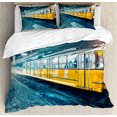 thumbnail image 1 of Ambesonne Yellow and Blue Duvet Cover Set, Old Tram City, 2-Calking, Slate Blue, 1 of 3