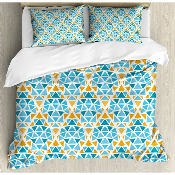 Ambesonne Yellow and Blue Duvet Cover Sets, Triangle Motif, 2-King, Aqua Teal Marigold