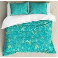 thumbnail image 1 of Ambesonne Yellow and Blue Duvet Cover Sets, Twig and Leaves, 2-King, Turquoise Pale Yellow, 1 of 3