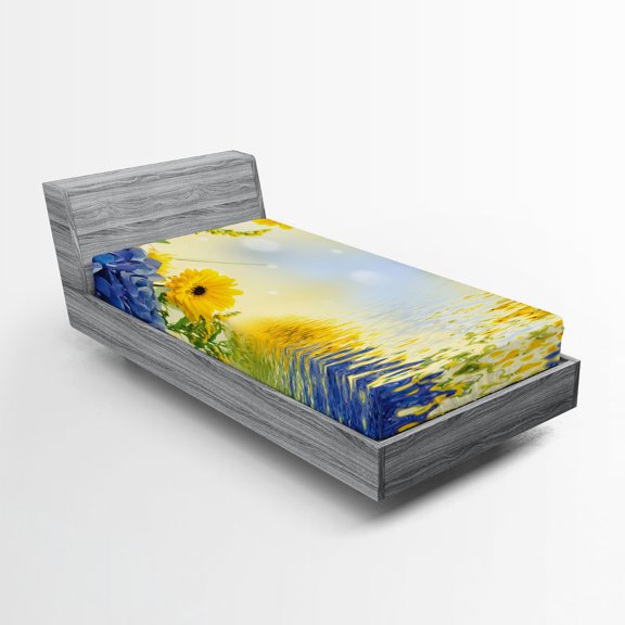 Ambesonne Yellow and Blue Fitted Sheet, Romance Bouquet, Twin XL Size, Violet Blue Earth Yellow