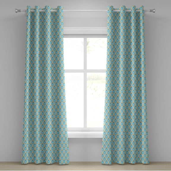 Ambesonne Yellow and Blue Grommet Curtain, Triangle Motif, 50" x 108", Aqua Teal Marigold