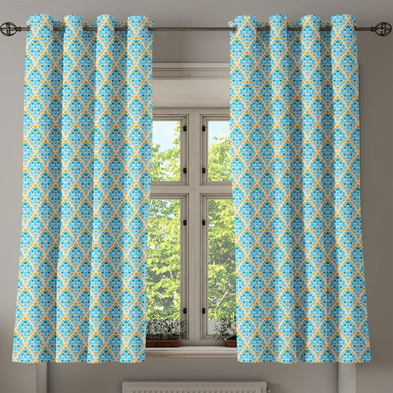 Ambesonne Yellow and Blue Grommet Curtain, Triangle Motif, 50" x 54", Aqua Teal Marigold