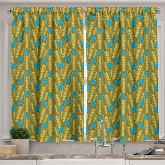 Ambesonne Yellow and Blue Kitchen Curtains, Autumn Wheat, 55"x39", Earth Yellow and Aqua