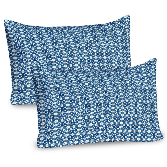 Ambesonne Yellow and Blue Pillow Sham 2 Pack, Portuguese Tile Art, 30"x20", Navy Blue Yellow