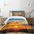 thumbnail image 1 of Ambesonne Yellow and Blue Quilted Bedspread Set 2 Pcs, Dramatic Sunset, Twin Size, Orange Blue, 1 of 5