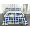 thumbnail image 1 of Ambesonne Yellow and Blue Quilted Bedspread Set 3 Pcs, Scottish Tartan, Queen Size, Pale Violet Blue, 1 of 5