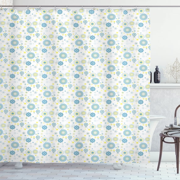 Ambesonne Yellow and Blue Shower Curtain, Floral Scrapbook, 69"Wx84"L, Blue Yellow Pale Grey
