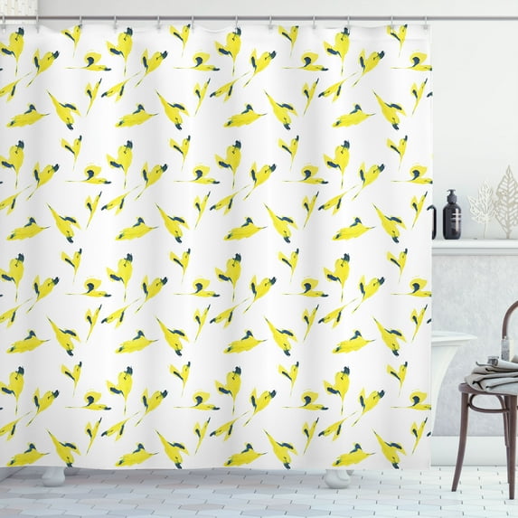 Ambesonne Yellow and Blue Shower Curtain, Natural Leaves, 69"Wx84"L, Dark Blue Yellow