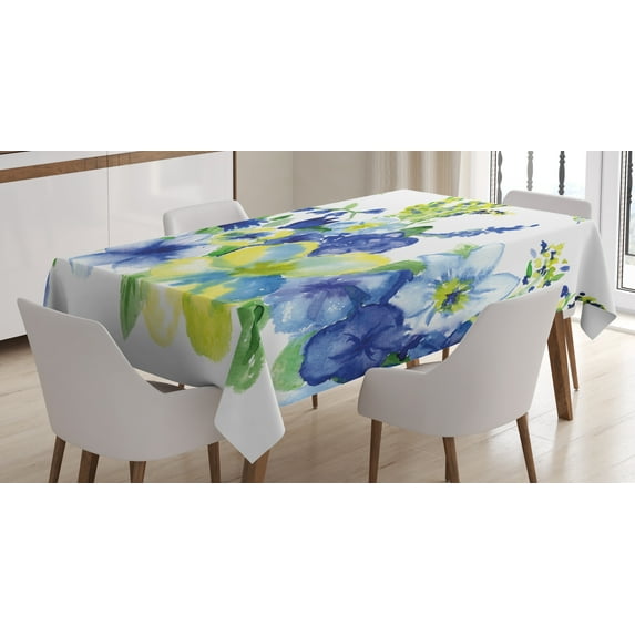 Ambesonne Yellow and Blue Tablecloth Rectangular Table Cover, Spring Blooms, 52"x70", Lime Green Royal Blue