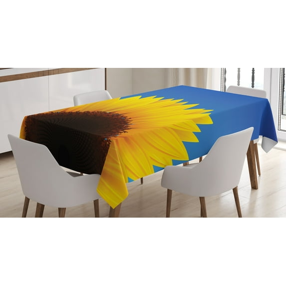 Ambesonne Yellow and Blue Tablecloth Rectangular Table Cover, Sunflower Leaf Dots, 52"x70", Dark Brown Yellow