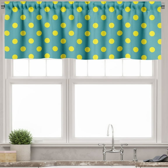 Ambesonne Yellow and Blue Valance Pack of 2, Nostalgic Dots, 42"X12", Teal Yellow