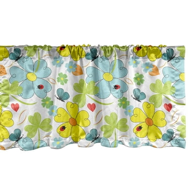Ambesonne Yellow and Blue Window Valance, Daisy Shamrock, 54" X 18", Multicolor