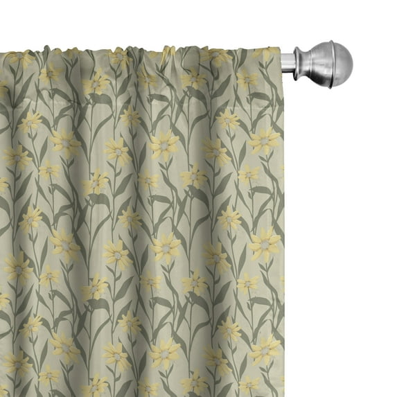 Ambesonne Yellow and Green Curtains, Retro Daisies, Pair of 28"x84", Army Green and Yellow