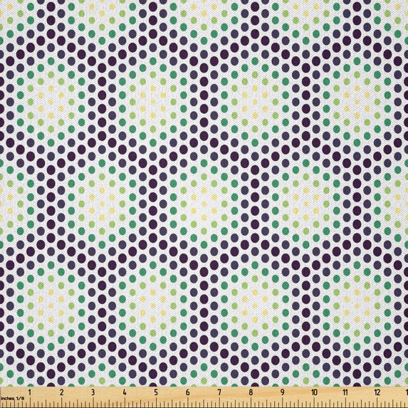 Ambesonne Yellow and Green Fabric by the Yard Microfiber, Dotted Hexagons, 1 Yard, Eggplant Pale Seafoam