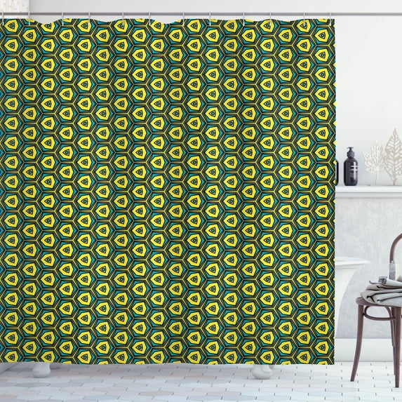 Ambesonne Yellow and Green Shower Curtain, Vintage Hexagons, 69"Wx84"L, Green Yellow Green