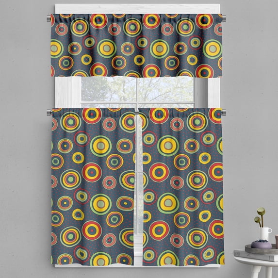 Ambesonne Yellow and Green Valance & Curtain, Round Psychedelic, 55"x24", Dark Teal and Multicolor