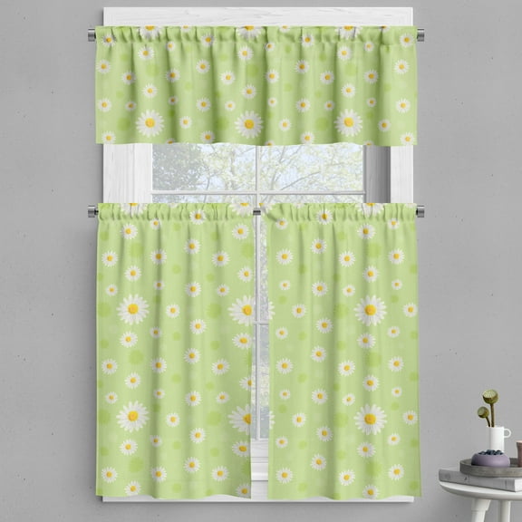 Ambesonne Yellow and Green Valance & Curtain, Spring Daisy, 55"x36", Pistachio Green Marigold