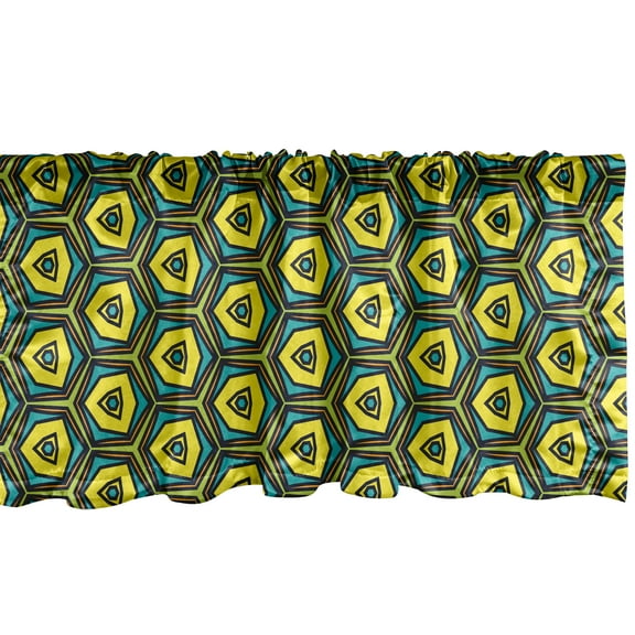 Ambesonne Yellow and Green Window Valance, Vintage Hexagons, 54" X 18", Green Yellow Green