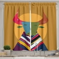 thumbnail image 1 of Ambesonne Yellow and Orange Kitchen Curtains, Cartoon Ox Art, 55"x24", Pale Coffee Olive Green, 1 of 3