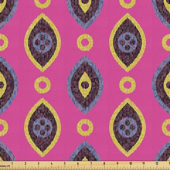 Ambesonne Yellow and Purple Fabric by the Yard Upholstery, Geometric Style, 5 Yards, Hot Pink Dark Taupe