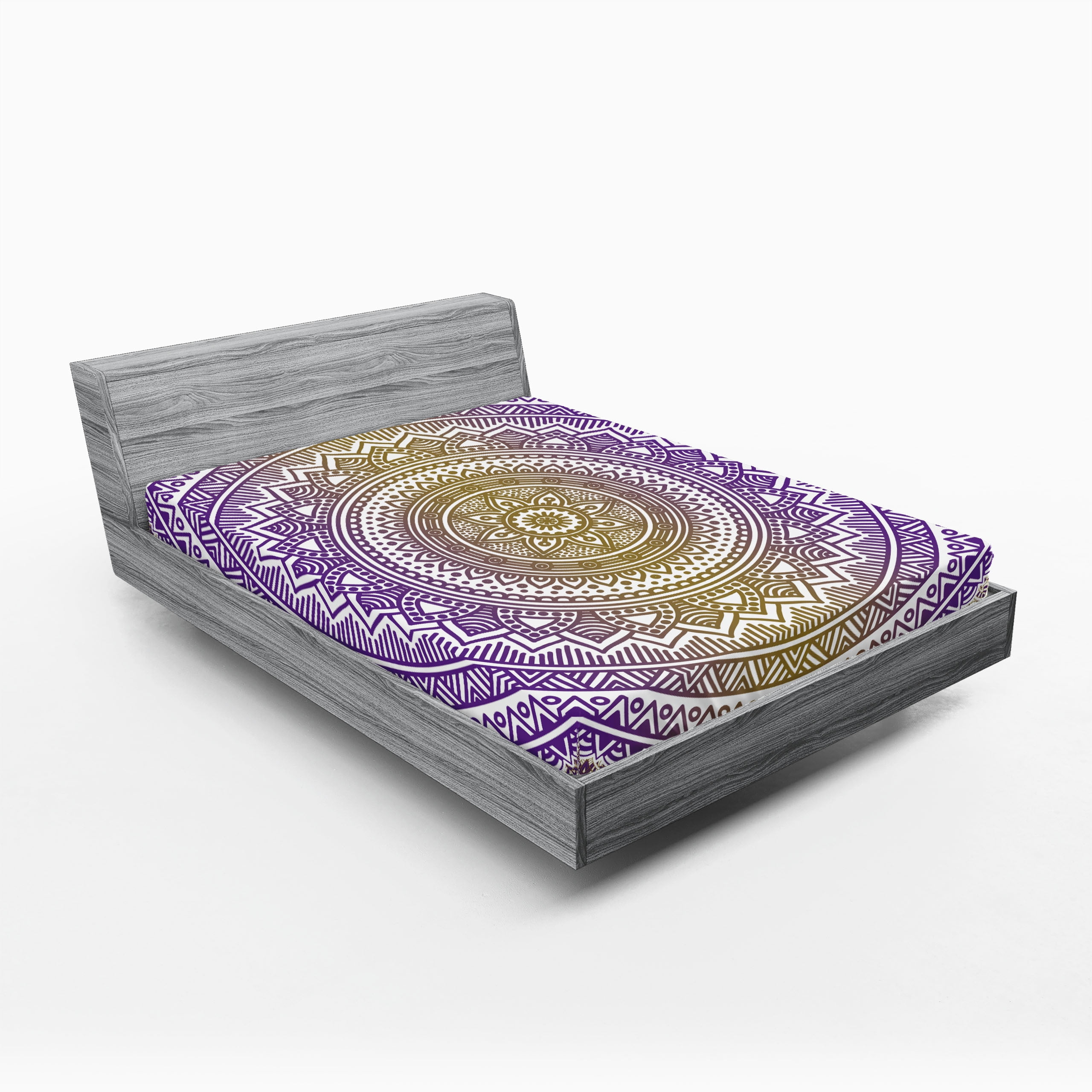 Full Size Purple and Yellow Microfiber Geometric Fitted Sheet