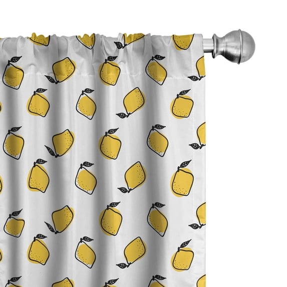 Ambesonne Yellow and White Window Curtains, Doodle Lemons, Each 28" W x 63" L, Yellow Black White