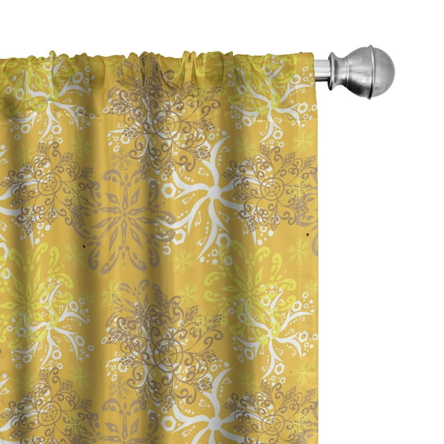 Ambesonne Yellow and White 4-Panel Curtains, Ornate Design, 56"x63", Marigold Yellow Tan