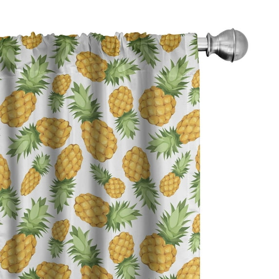 Ambesonne Yellow and White Window Curtains, Ripe Pineapple, Each 28" W x 84" L, Earth Yellow Green White