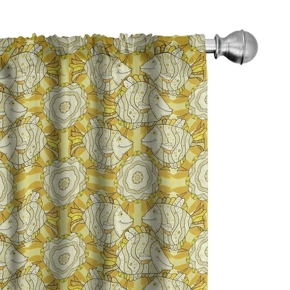 Ambesonne Yellow and White Window Curtains, Striped Fishes, Each 28" W x 63" L, Marigold Beige Yellow