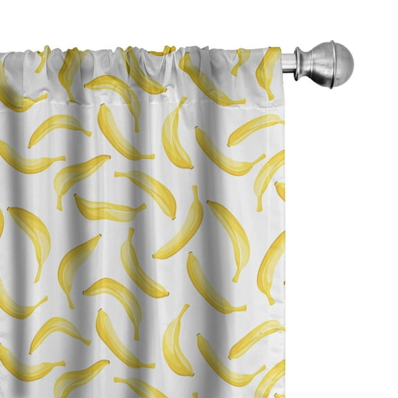 Ambesonne Yellow and White Curtains, Cartoon Banana, Pair of 28"x84", Yellow White