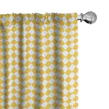 Ambesonne Yellow and White Curtains, Checkered Grid, Pair of 28"x84", Yellow and White