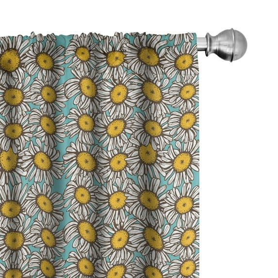 Ambesonne Yellow and White Curtains, Sketch Daisies, Pair of 28"x63", Pale Blue Marigold White