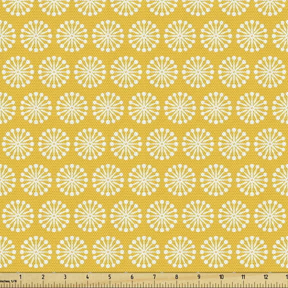 Ambesonne Yellow and White Fabric by the Yard Upholstery, Shabby Blossom, 10 Yards, Marigold White