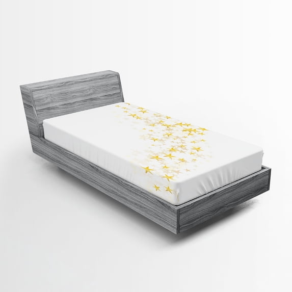 Ambesonne Yellow and White Fitted Sheet 2 Pcs Set, Stars, Twin, Yellow White