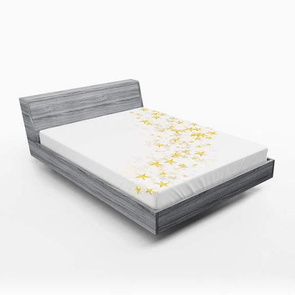 Ambesonne Yellow and White Fitted Sheet, Stars, Full Size, Yellow White