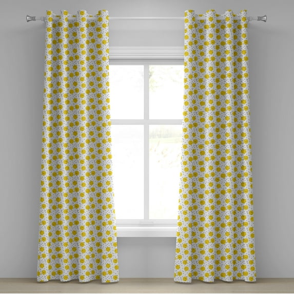 Ambesonne Yellow and White Grommet Curtain, Big Circles, 50" x 120", Marigold and Black