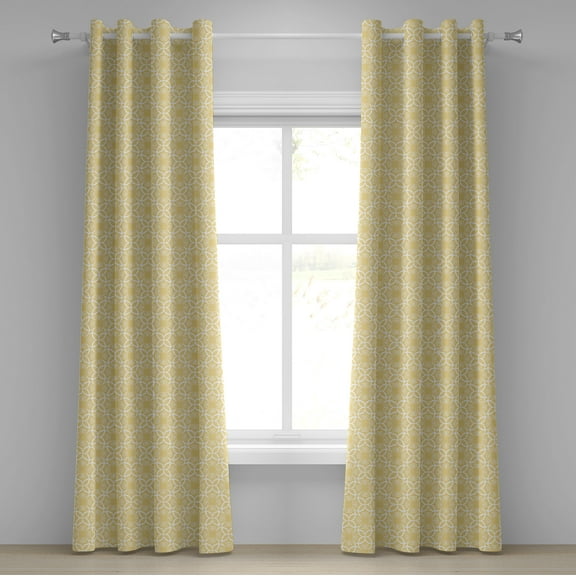 Ambesonne Yellow and White Grommet Curtain, Ornate Floral, 50" x 96", Pale Yellow White